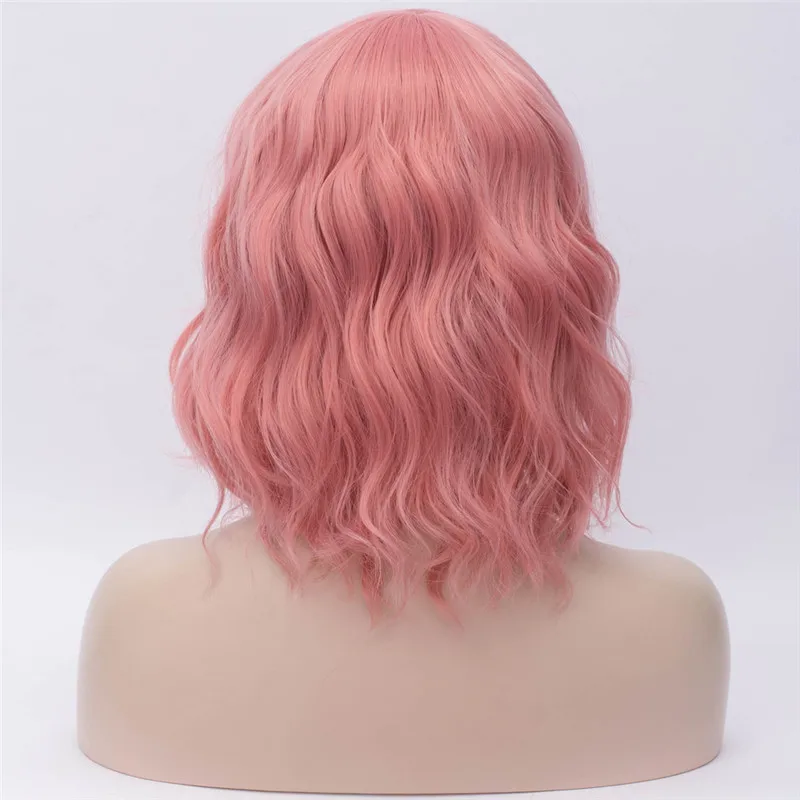 Rose pink MSI Wigs, Короткие парики для косплея, фиолетовый, для женщин, кудрявый, красный, синий, парик с боковой челкой, зеленый, розовый, синтетический парик, жаростойкий - Цвет: Rose pink
