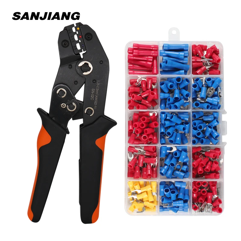 

New SN-02C mini hand Crimping Tool 0.25-2.5mm² Adjustable Crimper pliers with 280pcs Cable Lugs Assortment Kit wire crimp set