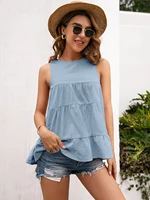 a new womens round neck sleeveless multi knot loose big swing vest