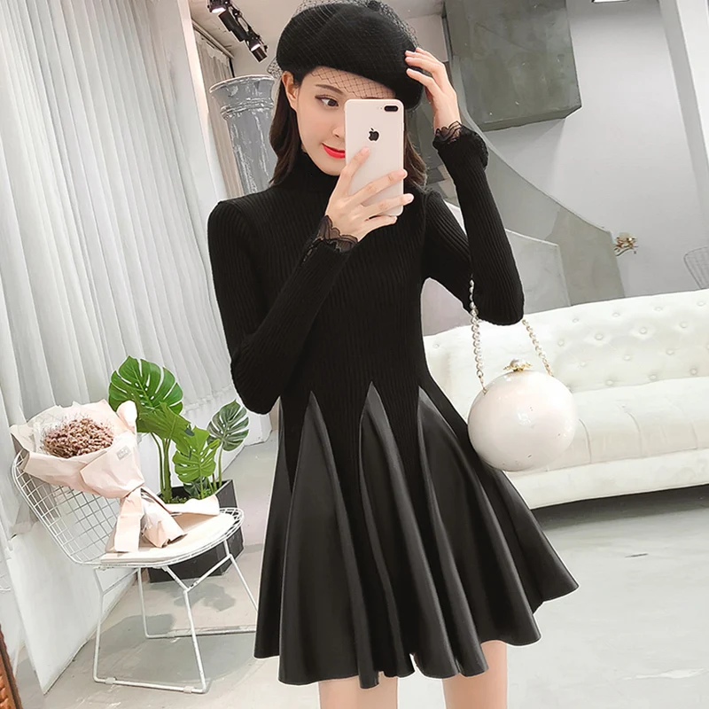 Женское облегающее платье LANMREM из искусственной кожи с полувысоким воротником