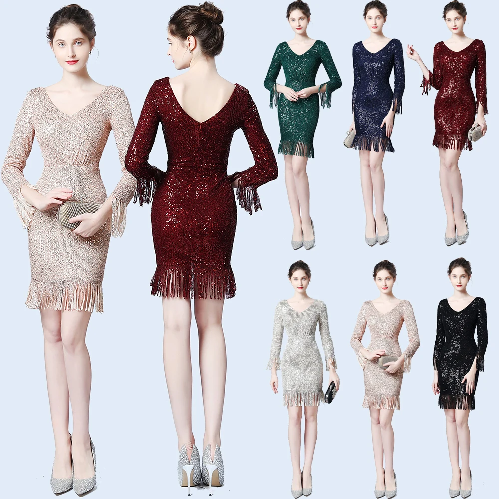 Вечернее платье с V образным вырезом и рукавом три четверти бальное для