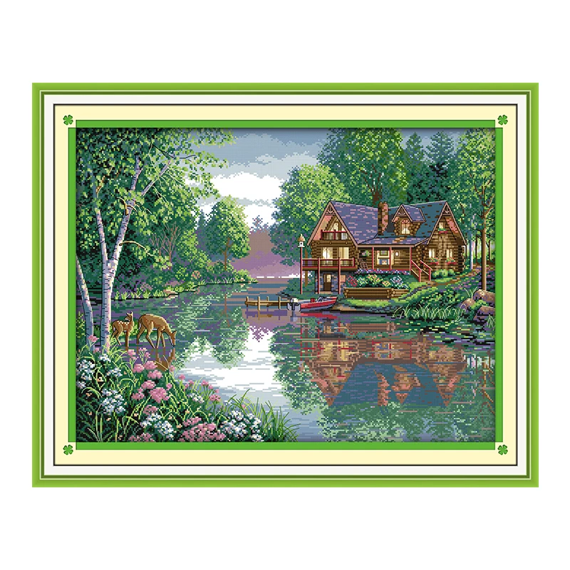 Leisurely Cottage Cross Stitch Kit Pattern Chinese Style Embroidery 11CT 14CT Needlework Household Landscape Decorative Painting