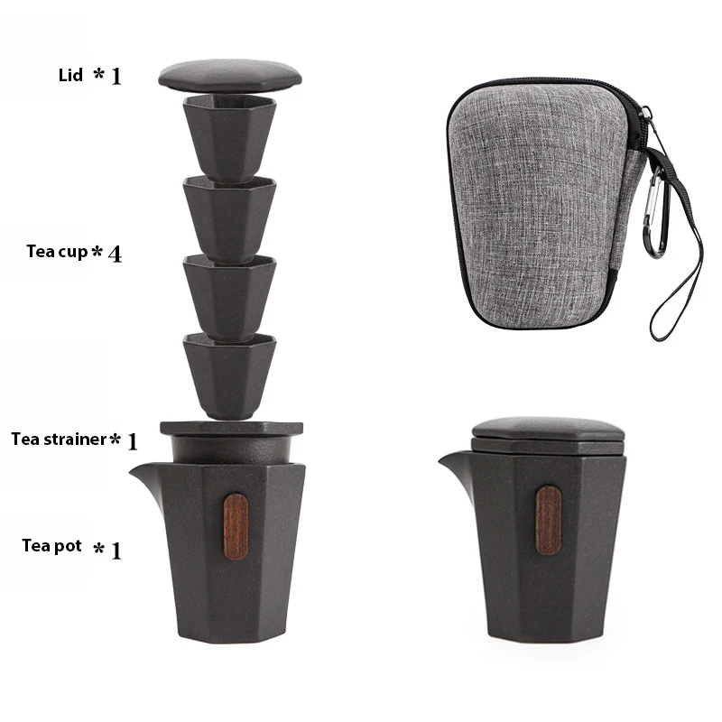 

Japanese Style Black Crockery Porcelain Teapot Teacup Gaiwan Portable Travel Tea Set Kung Fu Drinkware for Business Gift