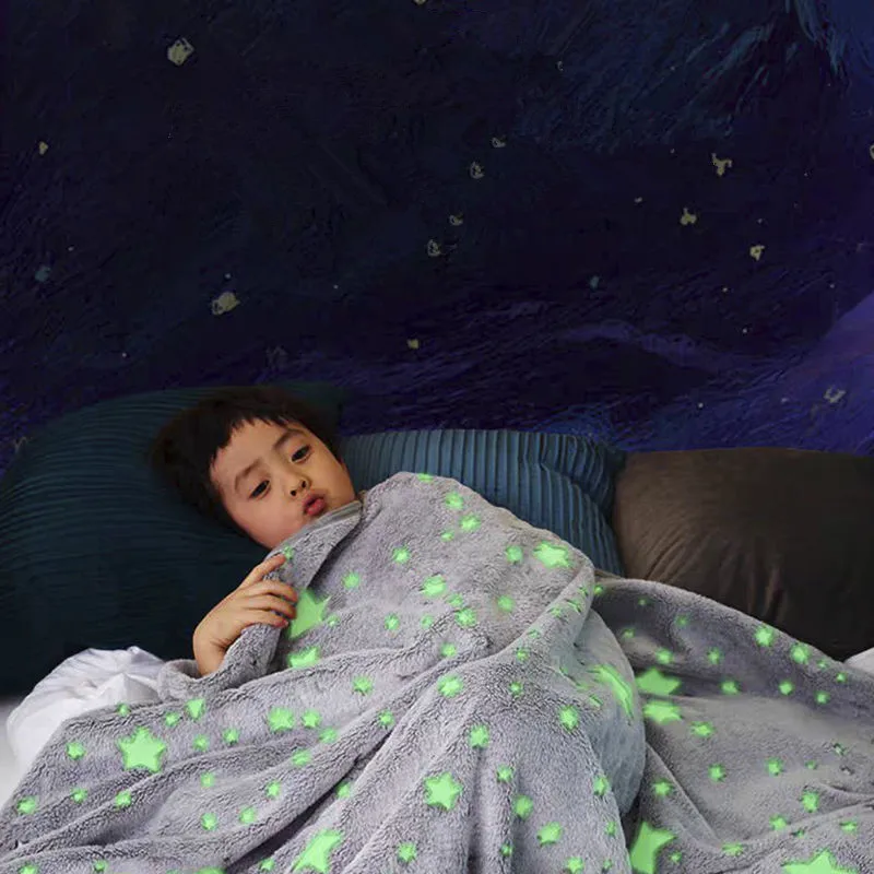 Magical Luminous Kids Blanket Soft Fluffy Flannel Star Moon Home Rug Children Bedding Fluorescent Quilt Christmas Gift | Мать и ребенок