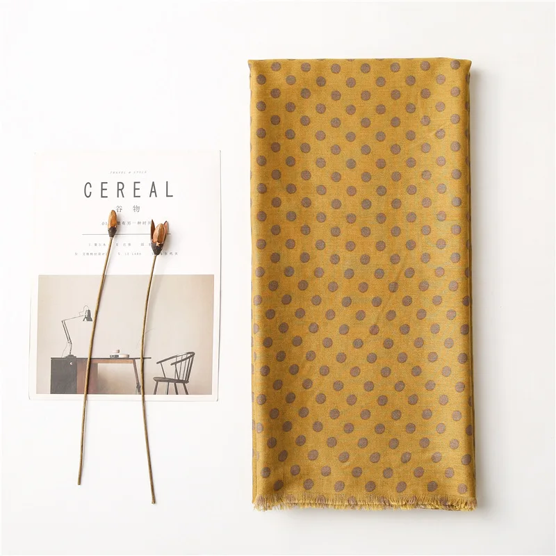 

Spring Autumn Scarves Women Bandana Navy Designer Scarf Dots Pattern Shawls For Female Stole Bufandas Yellow Hijab Foulard Sjaal