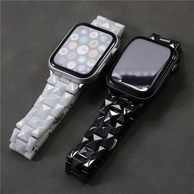Фото Рельефный ромбовидный керамический браслет для Apple Watch 38 40 41 42 44 45 мм ремешок часов