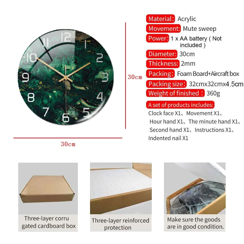 Круглые мраморные роскошные большие настенные часы 3D креативные самодельные