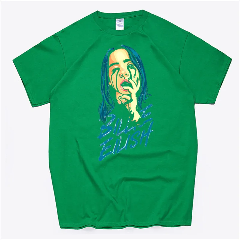 T87A-green Для женщин Billie Eilish хлопковая футболка унисекс скейтборд Рождественская Футболка женская одежда для девочек уличная рубашка - Цвет: T87A-green