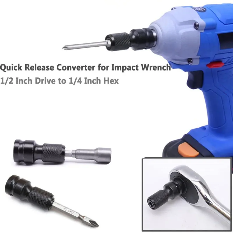 

1/2 inch Square To 1/4 inch Hex Ratchet Socket Wrench Socket Adapter Spanner Set Drive Converter Impact Tool Lengte 50mm