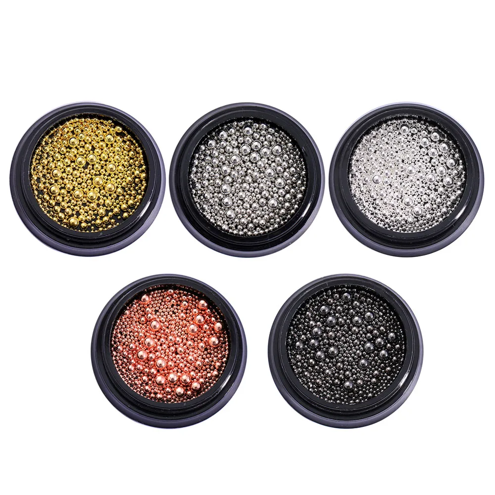 1 Box Mixed Size Nail Art Tiny Circle Bead Decor Silver Gold Rose Gold 3D Nail Art Caviar DIY Manicure Decoration Accessories