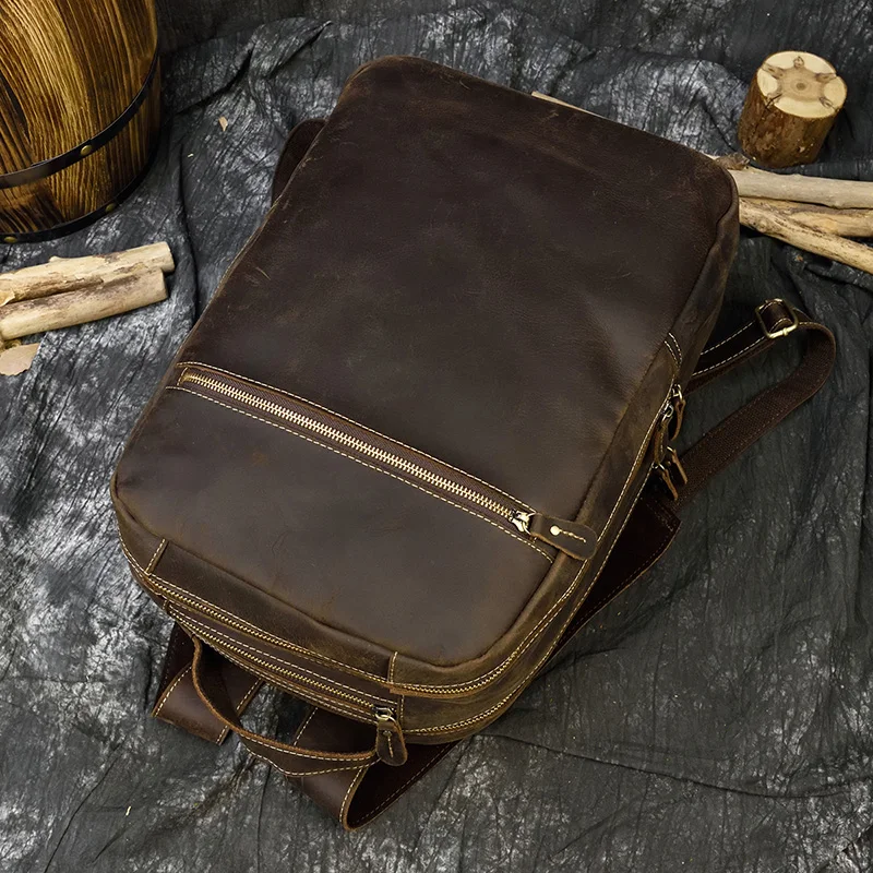 Рюкзак мужской из натуральной кожи винтажный вместительный ранец на двойной