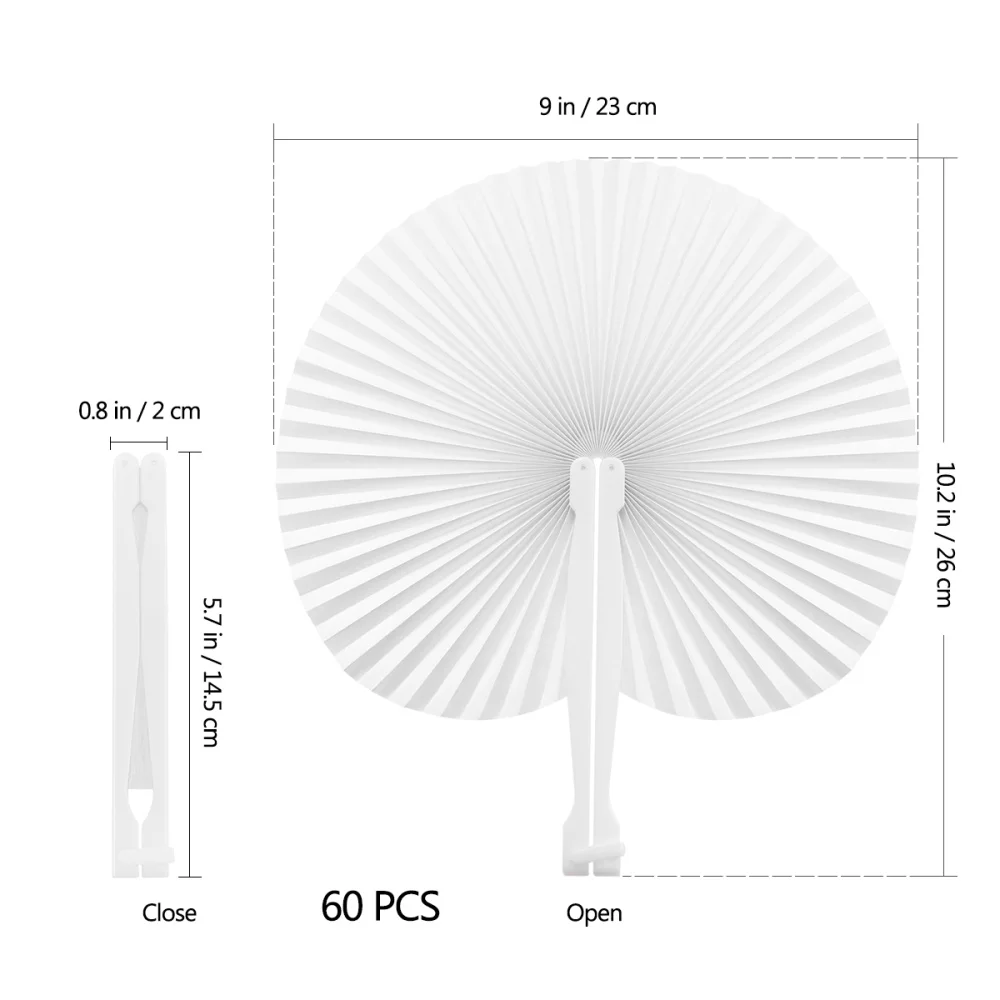

60pcs Folding Fan Handheld Fans Paper Folded Fan Circular Paper Fan for Wedding Party