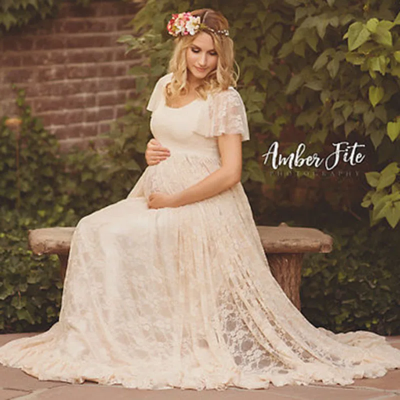 Белое платье для беременных фотосессии нарядное кружевной халат с коротким