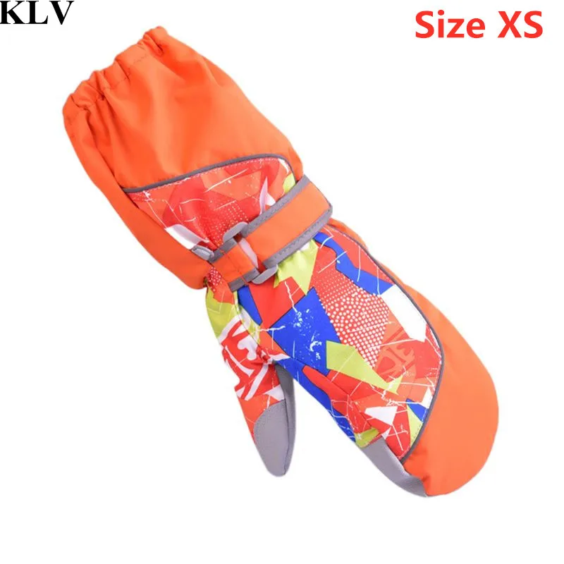 Orange XS Детские перчатки, водонепроницаемые лыжные варежки, уличные утепленные на подкладке длинные манжеты, Нескользящие регулируемые Зимние теплые детские варежки, От 3 до 12 лет - Цвет: Orange XS