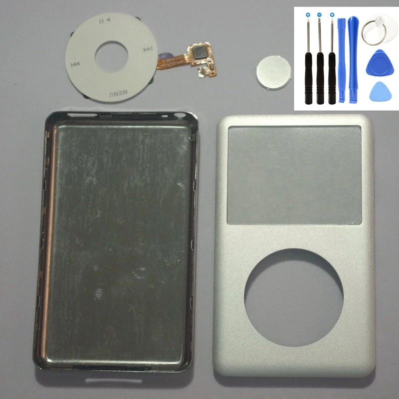 Серебряная передняя панель задней крышки белого корпуса с кнопкой Clickwheel для iPod 6-го и 7-го поколения Classic 80 ГБ, 120 ГБ, 160 ГБ.