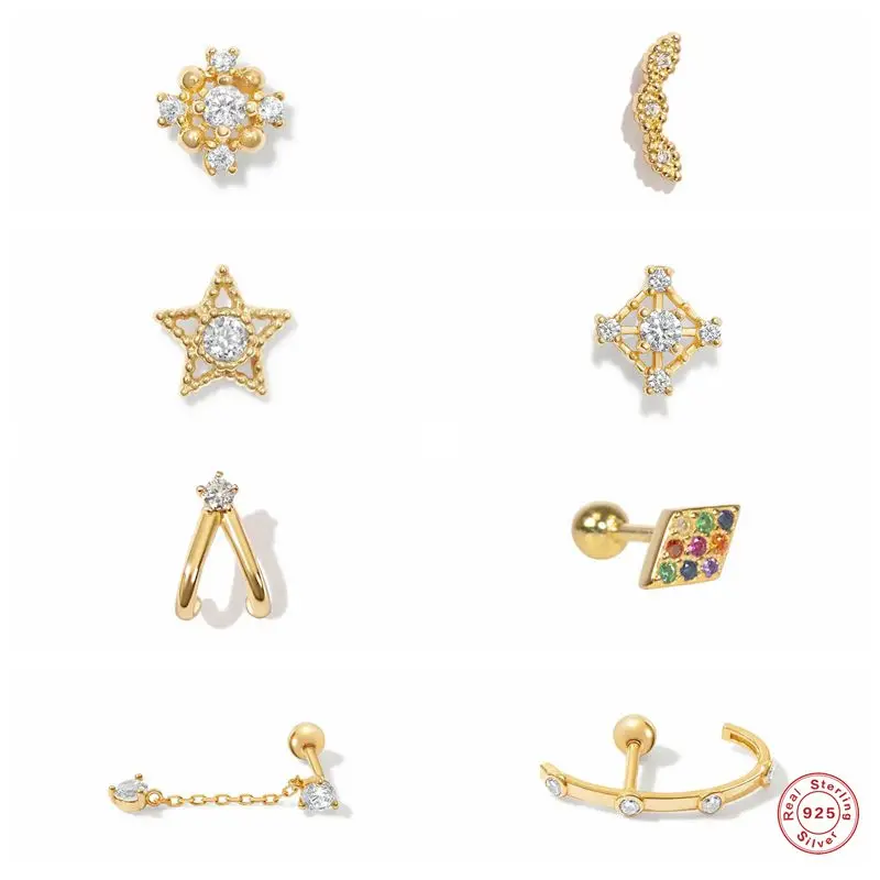 

Aide 925 пробы серебро персонализированные серьги-гвоздики со звёздочками, серьги для женщин, влюбленных пар Bling CZ серьги, пирсинг ювелирные из...