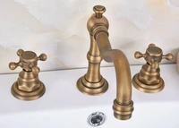 basin faucets antique brass deck mounted widespread bathroom sink faucets 3 hole double handle hot and cold water tap tan074