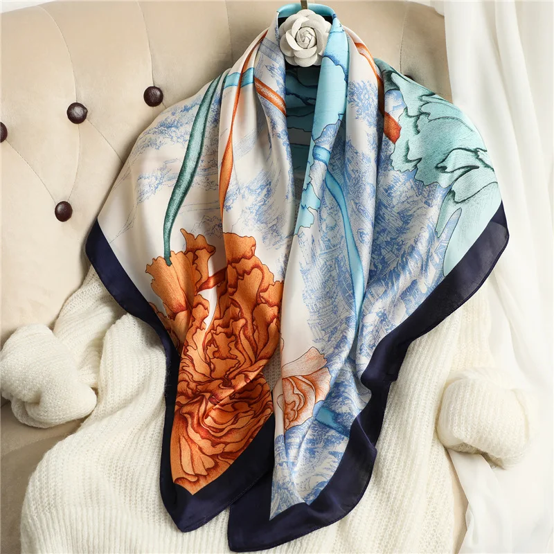 

Шарф женский с цветочным принтом, шелк, Пашмина, мягкий хиджаб, мусульманский шарф, бандана, лето квадратный шарф, платок