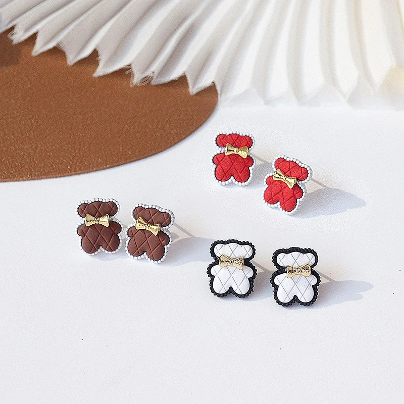 

Vintage Elegant 14k Real Gold Little Bear Bow Earrings for Women S925 Silver Needle Stud High Quality Jewelry Party Fine Gift