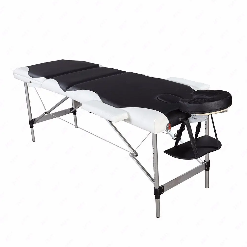 

3 Sections Folding Aluminum Tube SPA Bodybuilding Massage Table Black with White Edge