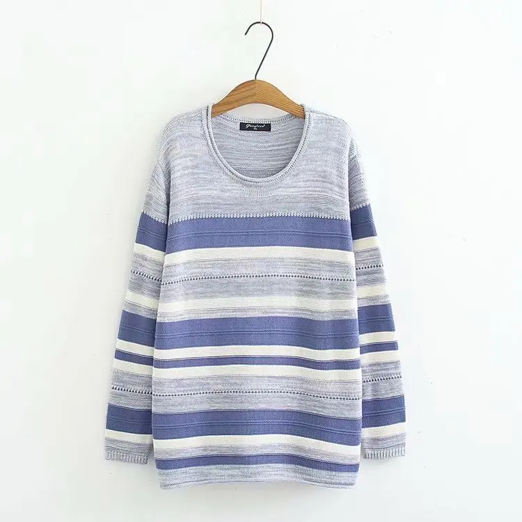 Plus size women Knitted pullover light Violet striped autumn winter ladies sweater wool female 5XL women sweater - Цвет: light Violet