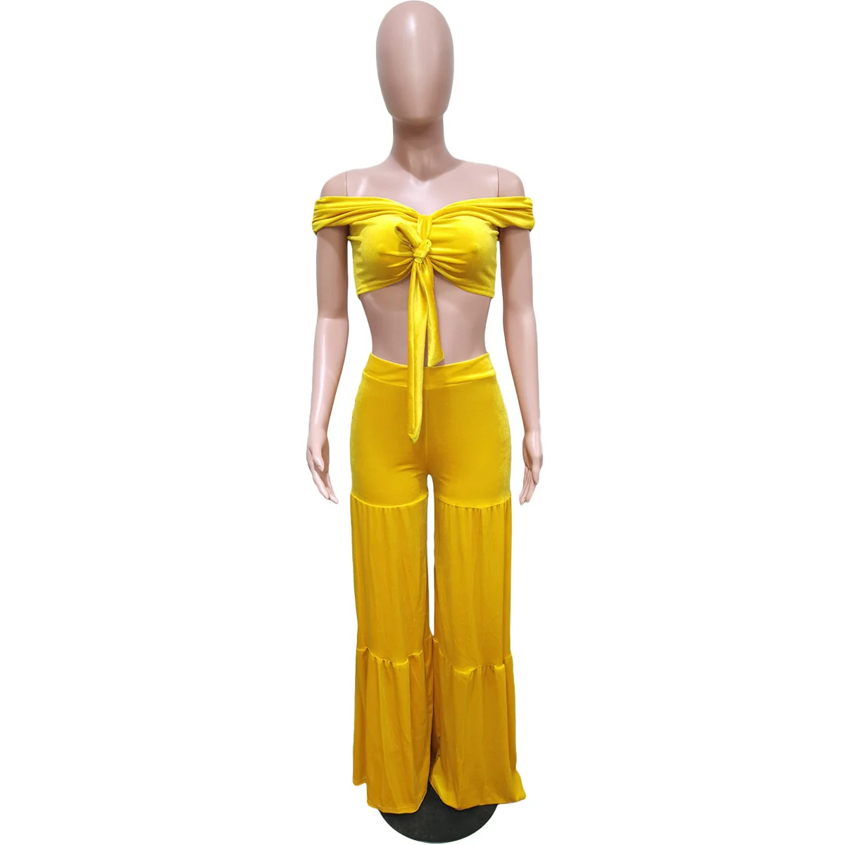 

Cutubly Solid Casual Two Piece Pants Set Wide Leg Women Sexy Trousers Sets Club Strapless Lace Up Crop Top Pants Set Summer
