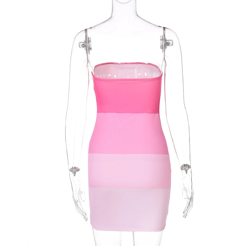 

2021 Summer Women Sexy Strapless Bodycon Gradient Plaety Mini Dress Package Bag Hip Party Clubwear Female Clothing Streetwear