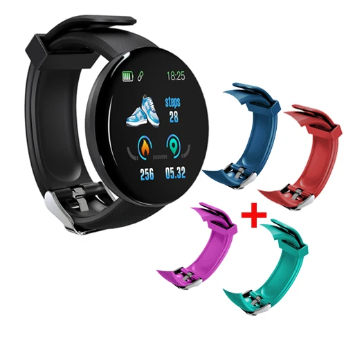 D18 новые умные часы для мужчин, кровяное давление, Круглые, Bluetooth, умные часы, женские часы, водонепроницаемые, спортивные, трекер, WhatsApp, для Android Ios - Цвет: black with Four c