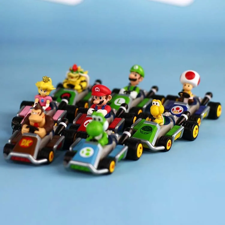 

8pcs/set Super Mario Brothers Mario Luigi Peach Toad Yoshi Pull Back Car Kart Mini PVC Action Figures Model Toys for kids Gifts
