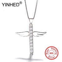 yinhed cross wing pendant necklace for women real sterling 925 silver zircon cz jewelry birthday christmas gift zn146