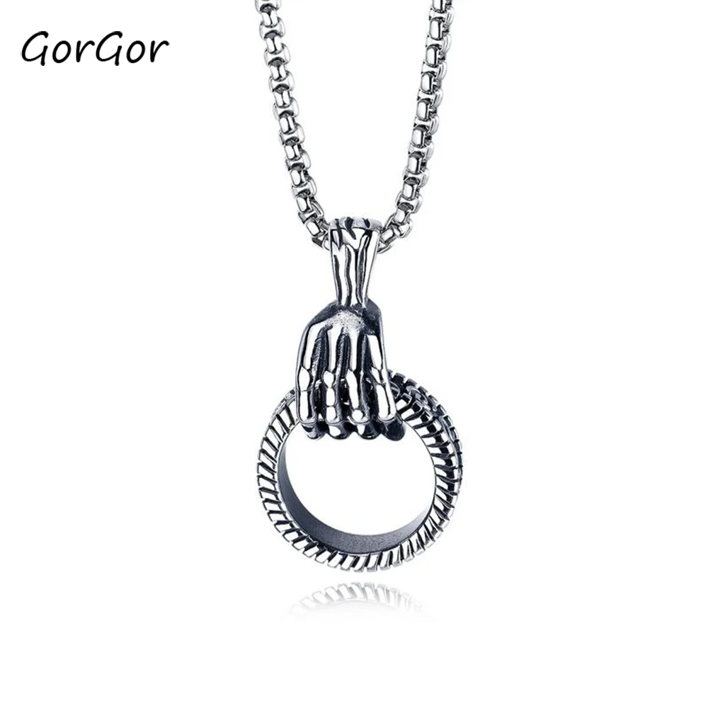 

GorGor Unisex Jewelry Hip Hop Skull Hand Necklace Titanium Steel Men's Pendant Fashion Necklace 1486
