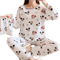 disney mickey mouse 3 piece winter autumn women pajamas sets striped top and pants female sleepwear night home suit christmas