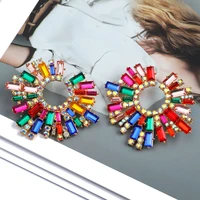 luxury round big stud earrings for women girl trend ear accessories boho colorful geometric rhinestone brincos vintage jewelry