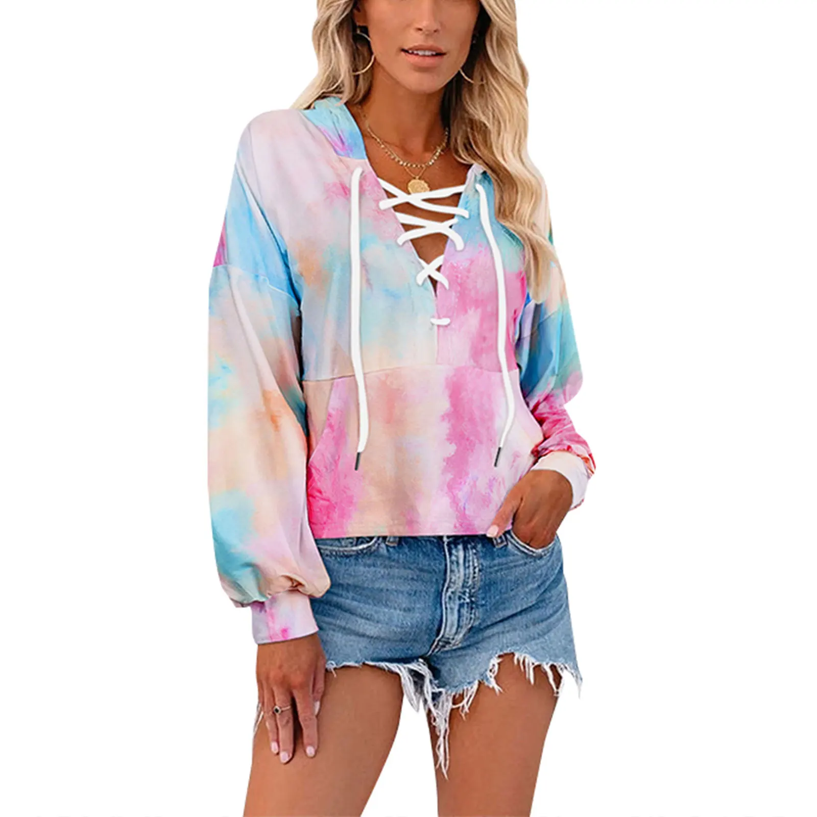 

Women Fashion Tie-dye Hoodie Ladies Stylish Long Sleeve Top for Shopping Daily Wear Sweatshirts