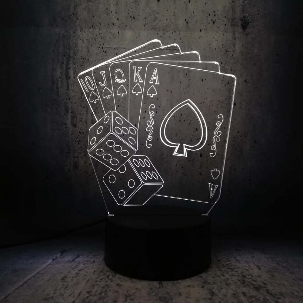 Креативная 3D светодиодная USB лампа волшебное украшение TEXAS HOLD EM Dice Poker Spades