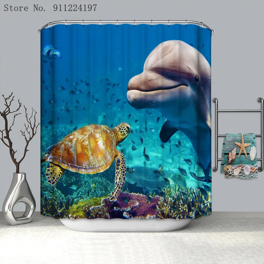 

New Sea Animal Printing Bathroom Shower Curtain Cute Fashion Home Bathroom Decoration Rectangular Customizable Toilet Curtain