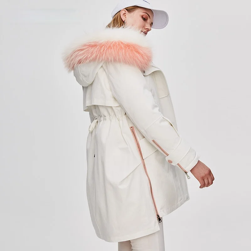 

2021 New 90% White Duck Down Coat Winter Jacket Women Real Natural Raccoon Fur Collar Hooded Thick Warm Parka Outerwear