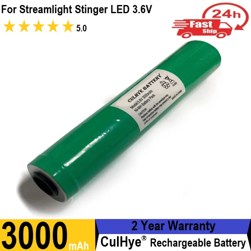 

3.6V 3000mAh Ni-MH Battery Compatible with Streamlight Stinger 75375 LED HP, XT,DS,PolyStinger, Pelican M9, FL126 Flashlight