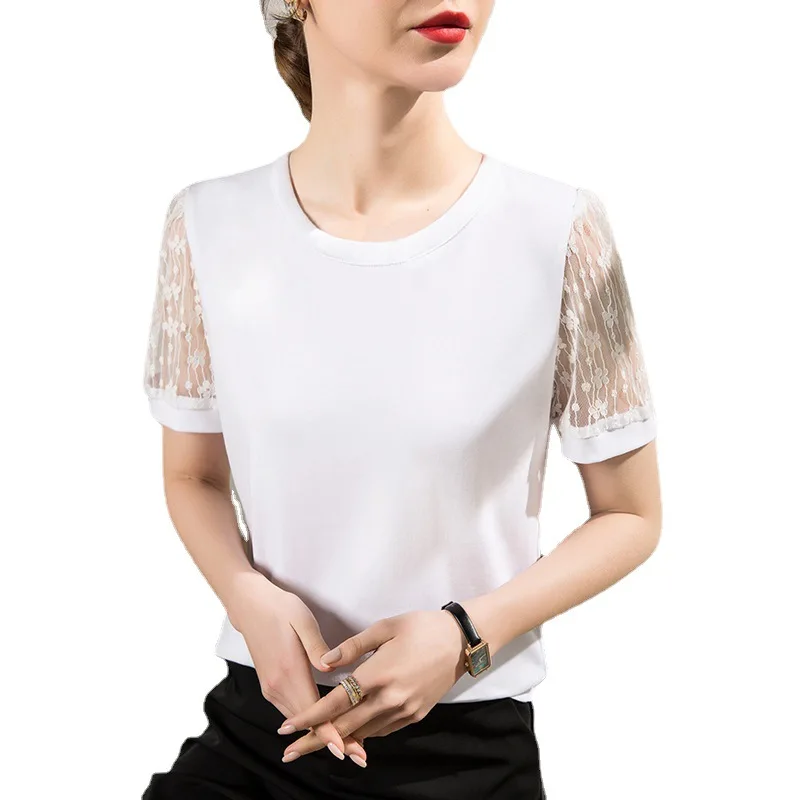 

Women 2021 Spring New Short Sleeve Blouses Female Fashion O-neck Solid Color Shirts Ladies Loose Casual Tops AE0119