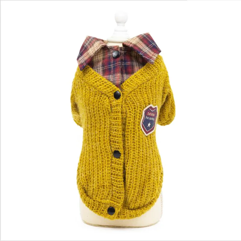 Вязаный свитер для домашних животных теплое осенне-зимнее пальто с лацканами