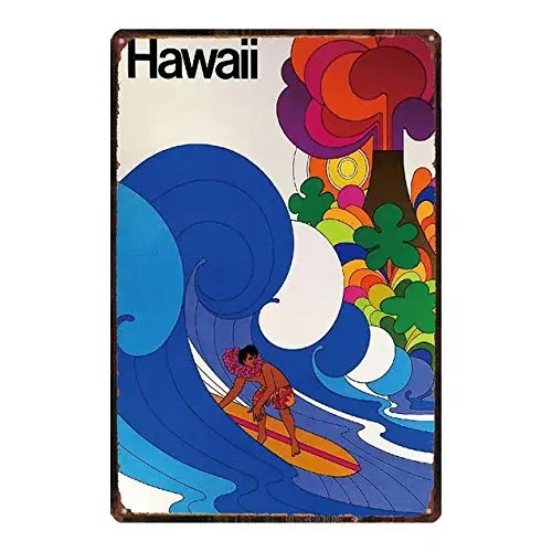 

Retro Vintage Metal Tin Sign Hawaii Surfing Home Bar Kitchen Bedroom Wall Decor Sign 12X8Inch