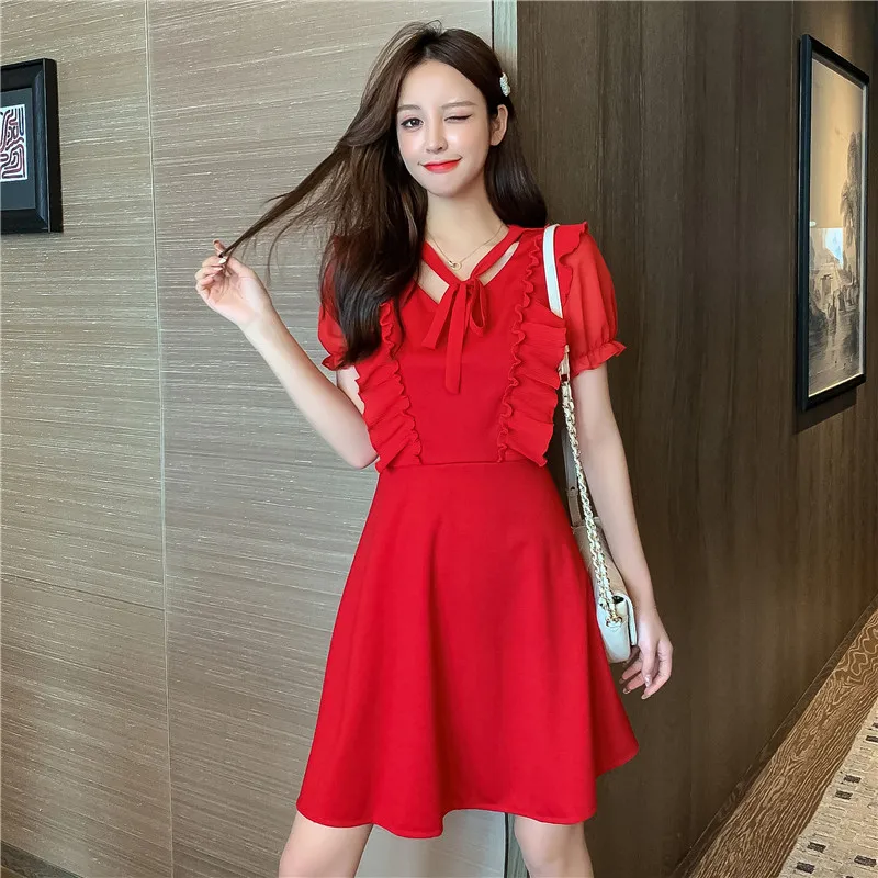 Красное рождественское платье с оборками женское сексуальное облегающее