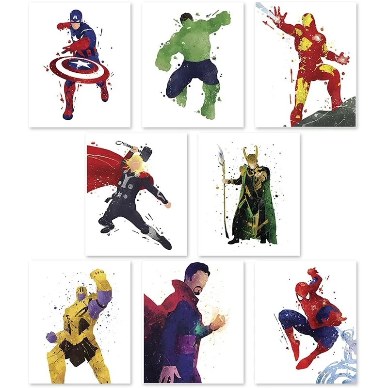 

Marvel Avengers Watercolor Canvas Painting Superhero Posters And Prints Print Movie Pictures Home Children's Room Wall Art Decor