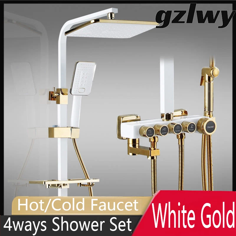 

gzlwy Black Thermostatic Bathtub Faucets Rainfall Wall Mount SPA Massage Bathroom Basin Taps Hot Cold Shower Mixer Crane Systems