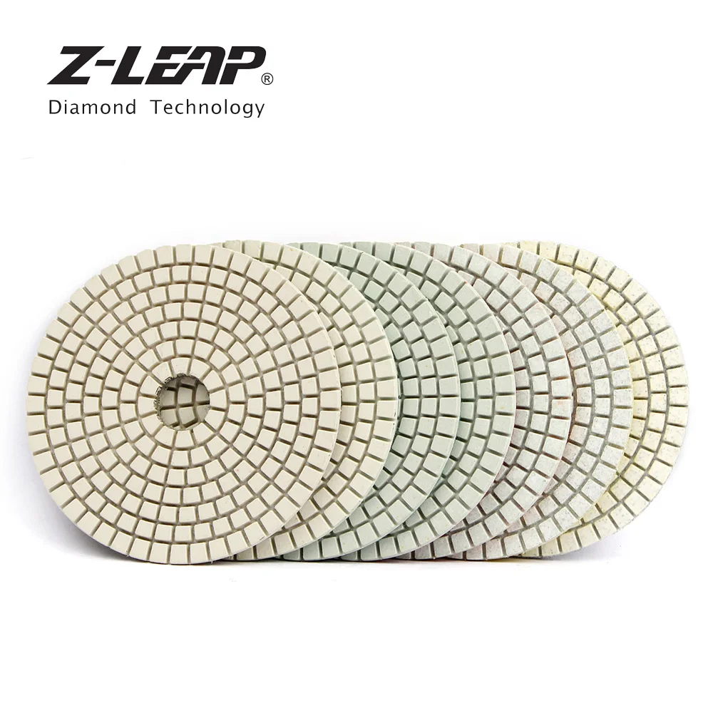 Z-LEAP 4-дюймовый 7 шт./компл. Алмазный Полировочный диск колодки бетонный гранитный мраморный пол шлифовальный диск мокрый Применение белый гибкие полосы света с абразивным кругом