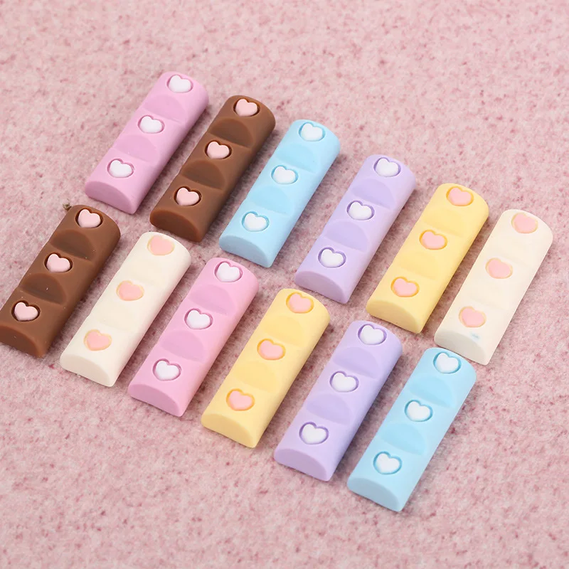 

10pcs Love Heart Chocolate Bar Block Simulation Resin Accessory Mobile Phone Shell Earring DIY Hairpin Making Findings Material