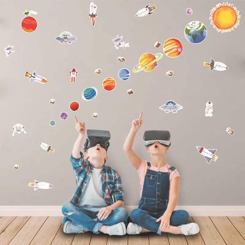 

Star Wall Sticker Cartoon Rocket Nine Planets Children's Room Wall Decoration Sticker Graffiti PVC Bedroom Decor Nursery Posters