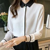 white chiffon shirts blouse women contrast color all match long sleeve blouses femme turn down collar top mujer spring clothes