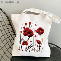 women shopper bag fiery poppies printed kawaii bag harajuku shopping canvas shopper bag girl handbag tote shoulder lady bag