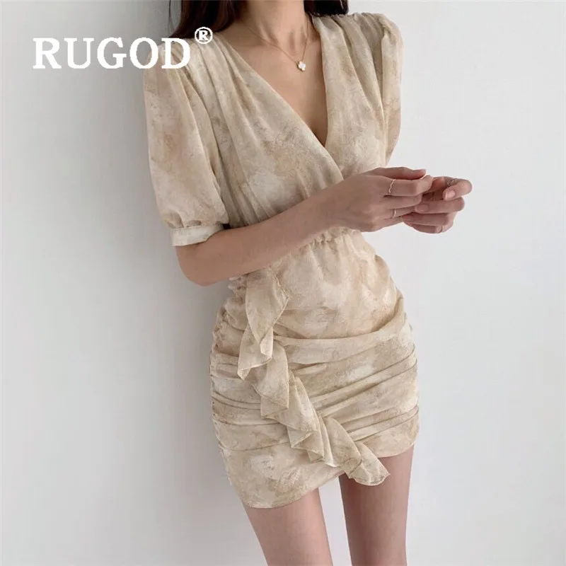 RUGOD элегантное шифоновое платье для женщин 2020 корейское шикарное с v образным